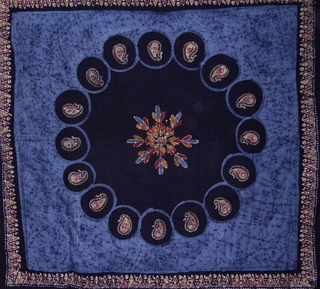 Batik kárpit pamut ágytakaró 108" x 108" queen-king kék