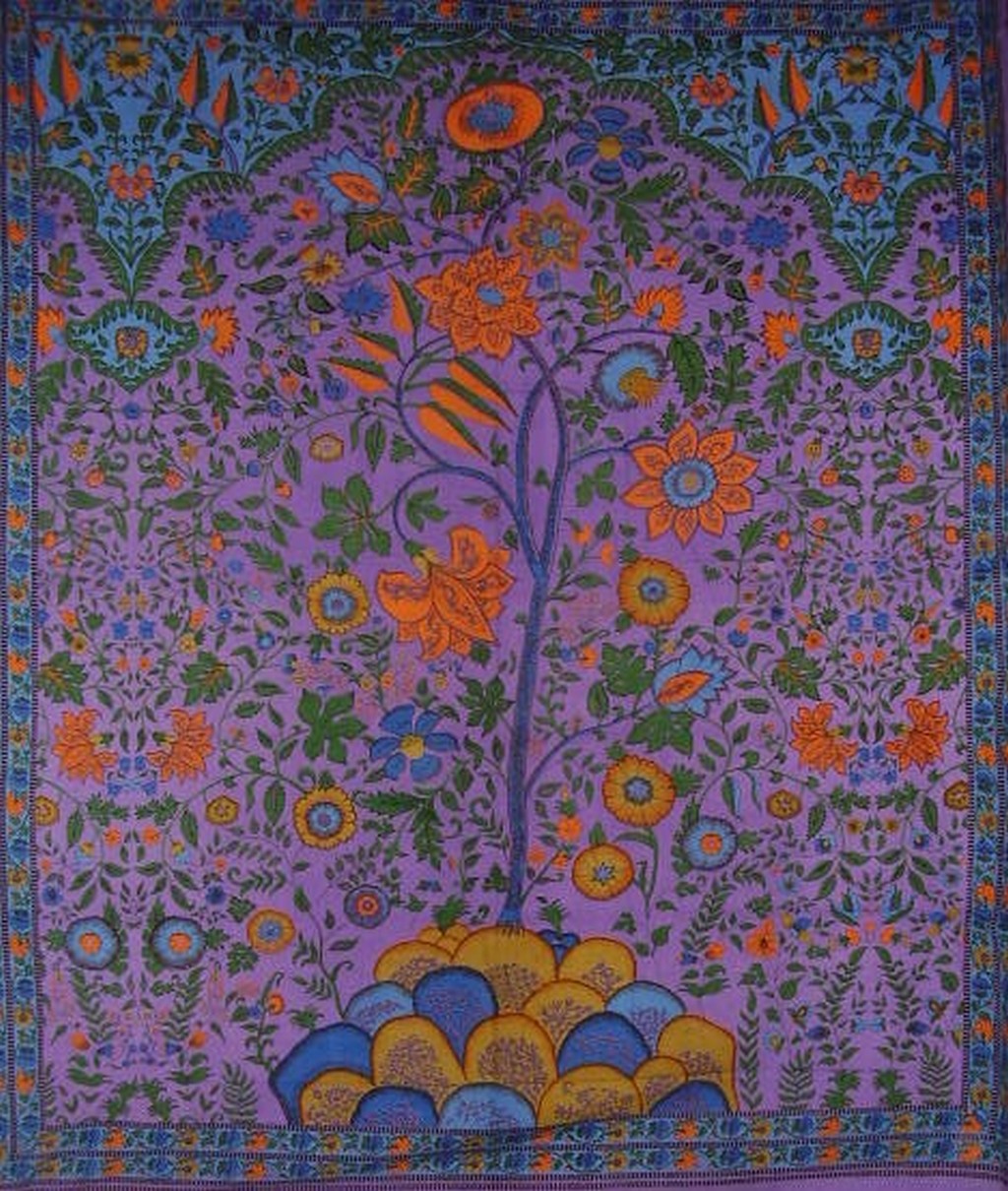 Gyvybės medžio gobeleno medvilninė lovatiesė 108" x 88" visiškai karalienė violetinė
