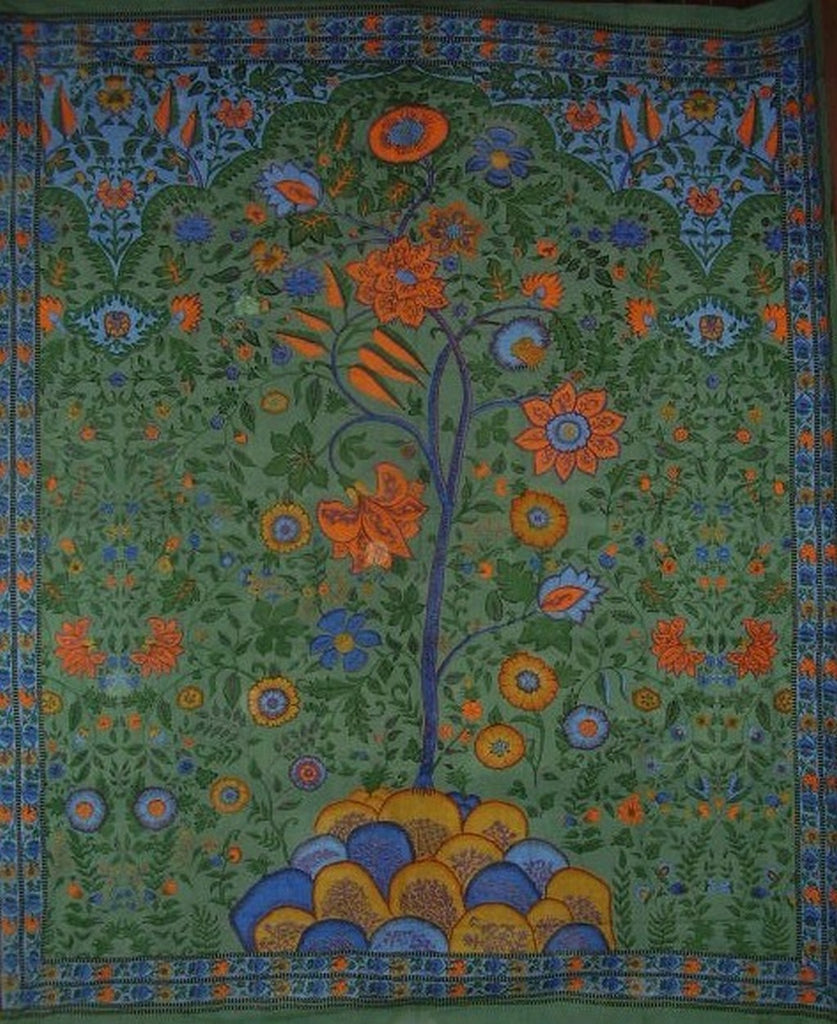 Tree of Life Tapestry Cotton Sengeteppe 108" x 88" Full-Queen Green