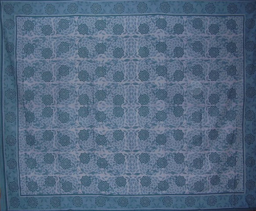 Cuvertură de pat din bumbac cu tapiserie florală înflorită 108" x 88" Full-Queen Blue
