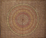 Kalamkari Block Print Tapestry Cotton Bedspread 108" x 108" Queen-King