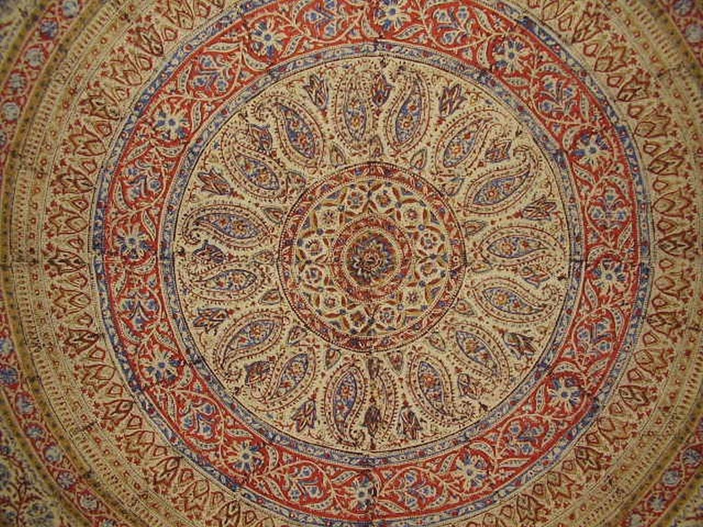 Kalamkari Block Print Tapestry Cotton Bedspread 108" x 108" Queen-King