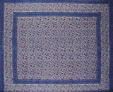 Rajasthan Block Print Tapestry Cotton Bedspread 108" x 88" Full-Queen Blue