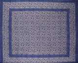 Rajasthan Bloktryk Tapetry Bomuld Sengetæppe 108" x 88" Full-Queen Blue