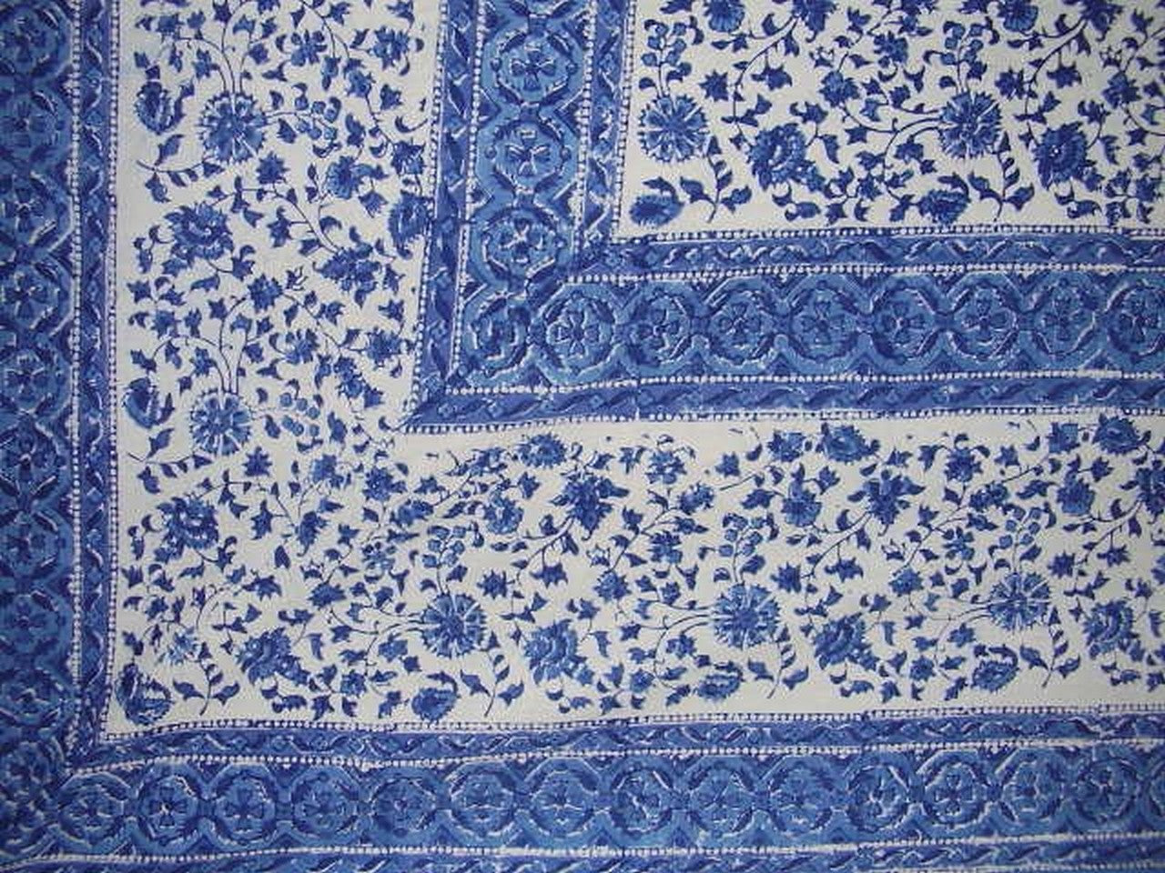 Rajasthan Bloktryk Tapetry Bomuld Sengetæppe 108" x 88" Full-Queen Blue