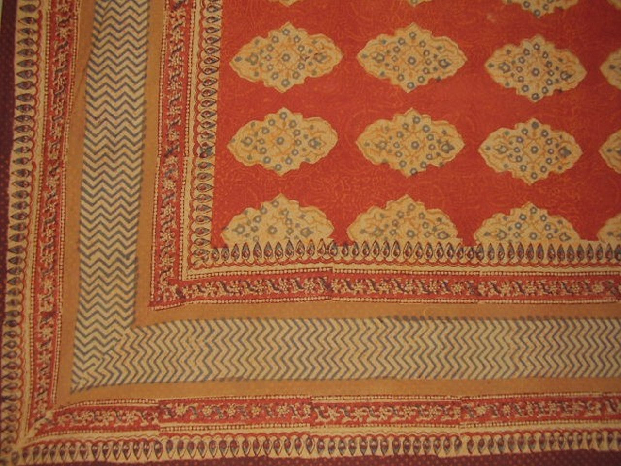 Kensington Block Print Tapestry Cotton Spread 104" x 70" Twin Red