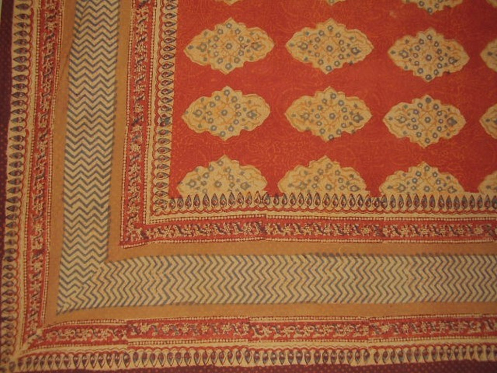 Kensington Block Print Tapestry Cotton Bedspread 108" x 108" Queen-King