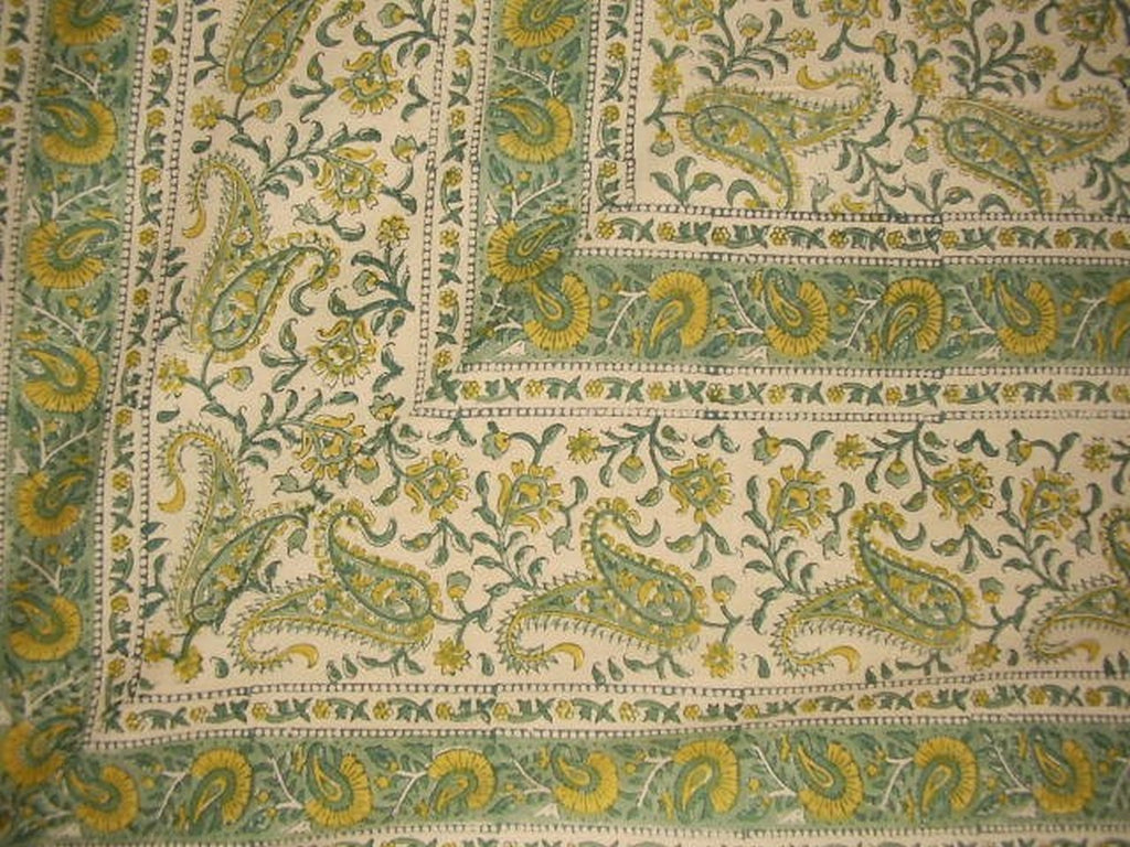 Rajasthan Block Print Paisley Tapestry Cotton Bedspread 108" x 88" Full-Queen