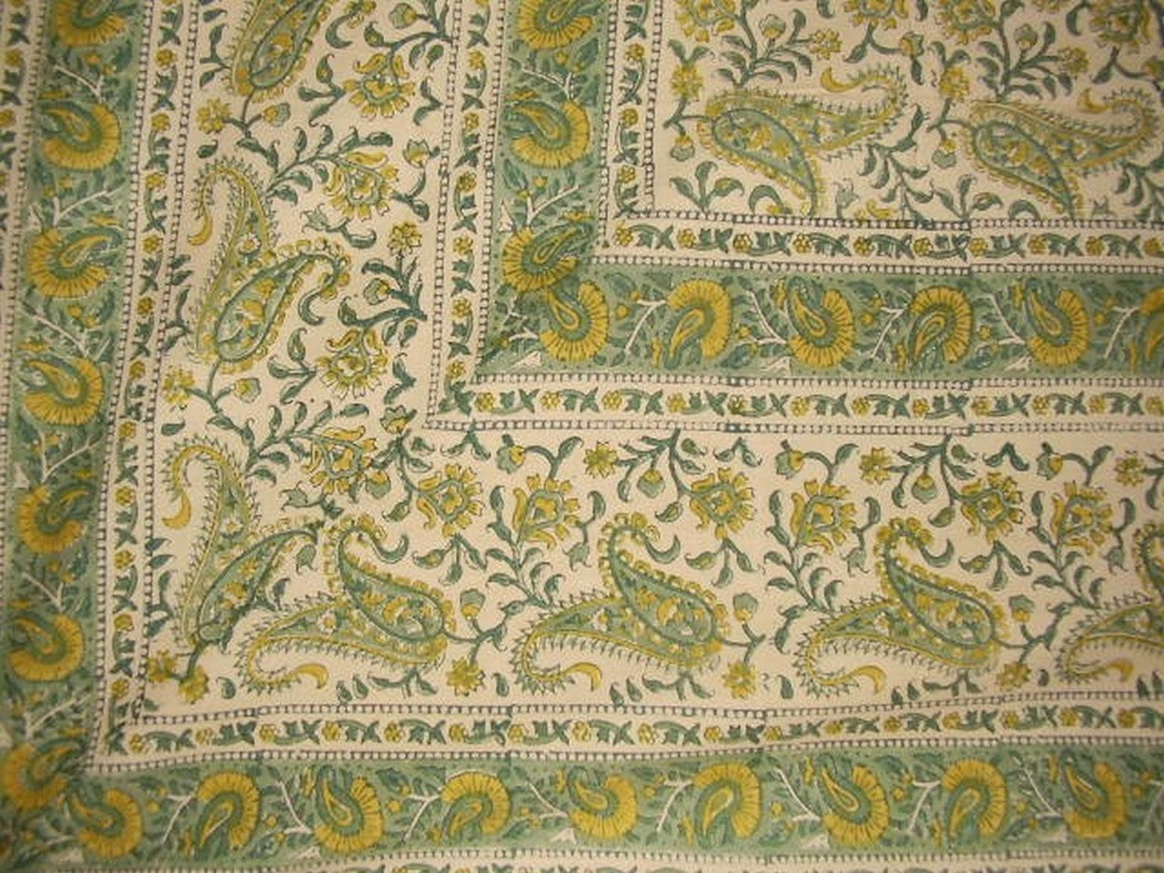 Rajasthan Block Print Paisley Tapestry Cotton Spread 104" x 70" Twin Green