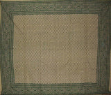 Памучно покривало за легло с индийски гоблен с щампа на блокове 108" x 88" Full-Queen Green