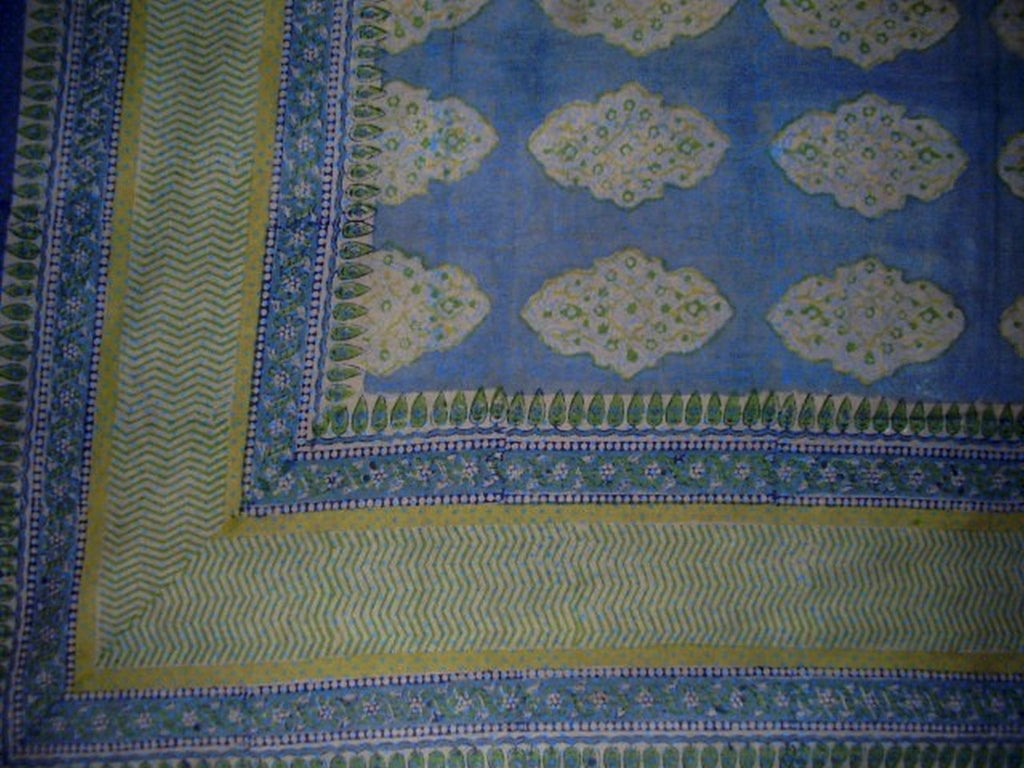 Kensington Block Print Tapestry Cotton Spread 104" x 70" Twin Biru
