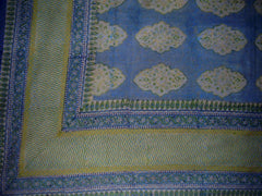 ממרח כותנה שטיח הדפס בלוק קנזינגטון 104" x 70" טווין כחול