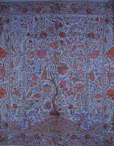 Tree of Life Tapestry Bomuld Sengetæppe 108" x 108" Queen-King Blue