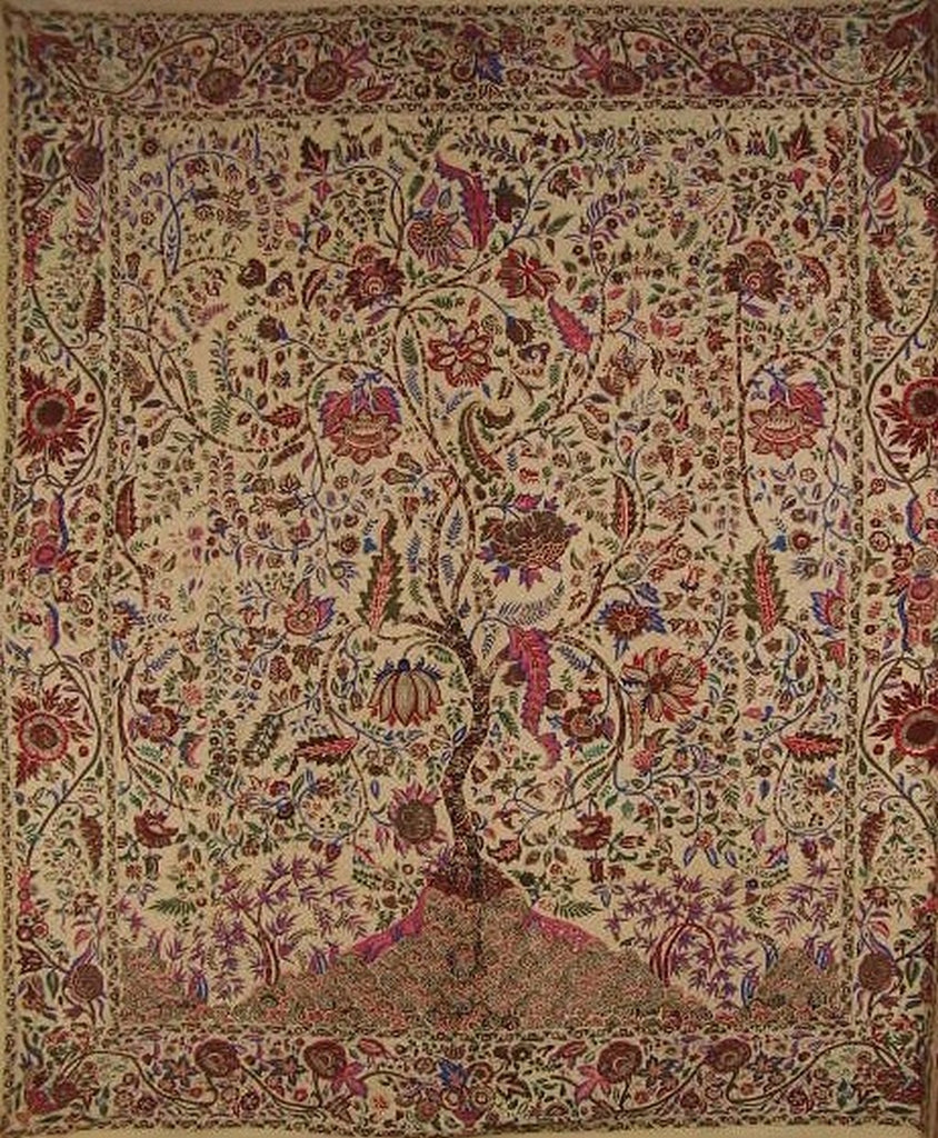 Tree of Life Tapestry Cotton Bedspread 108" x 108" Queen-King Beige