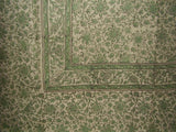 Daisy Chain Block Print Tapestry Cotton Spread 106" x 72" Twin Green