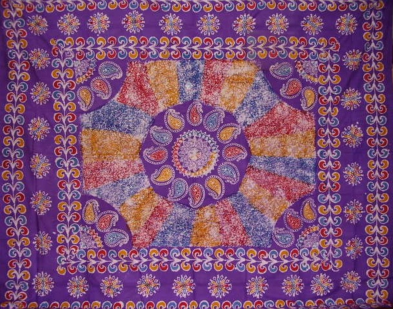 Batik gobeläng bomullsöverkast 108" x 88" Full-Queen Lila