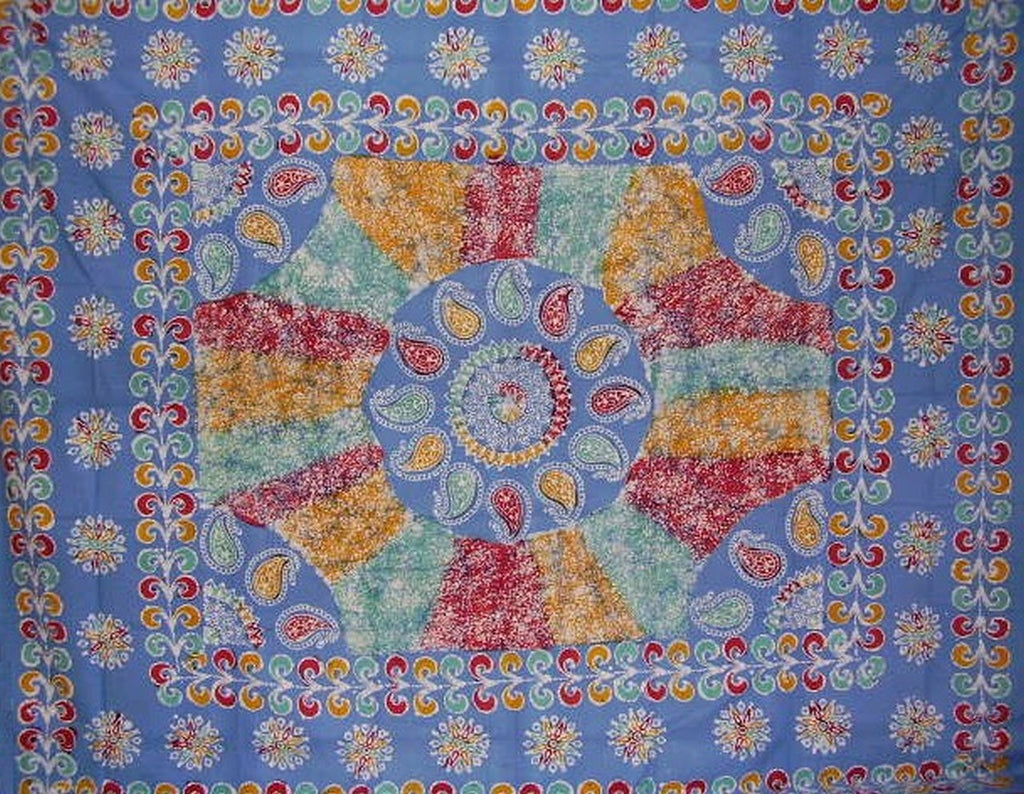 Batik Tapestry Cotton Bedspread 108" x 88" Full-Queen Blue