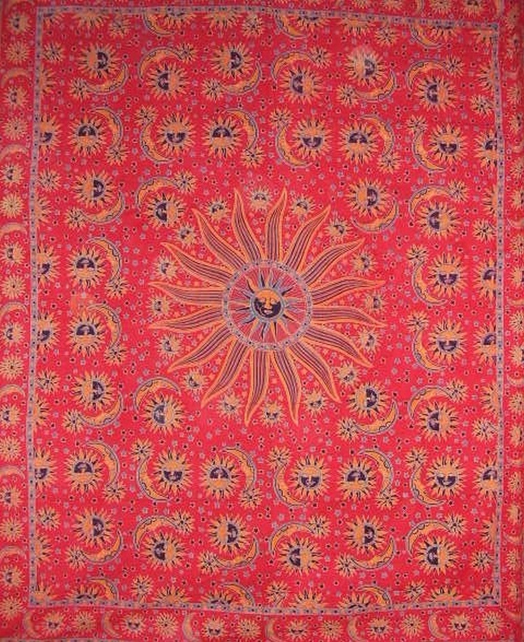 Celestial Tapestry Cotton Bedspread 108" x 88" Full-Queen Red