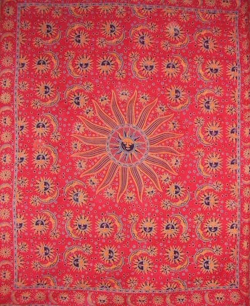 Colcha de algodón con tapiz celestial, 108" x 88", tamaño Full-Queen, color rojo
