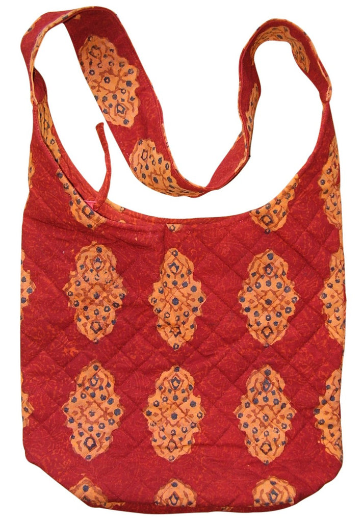 Block Printed Cotton Quilted Kensington Hobo Bag 14 x 14