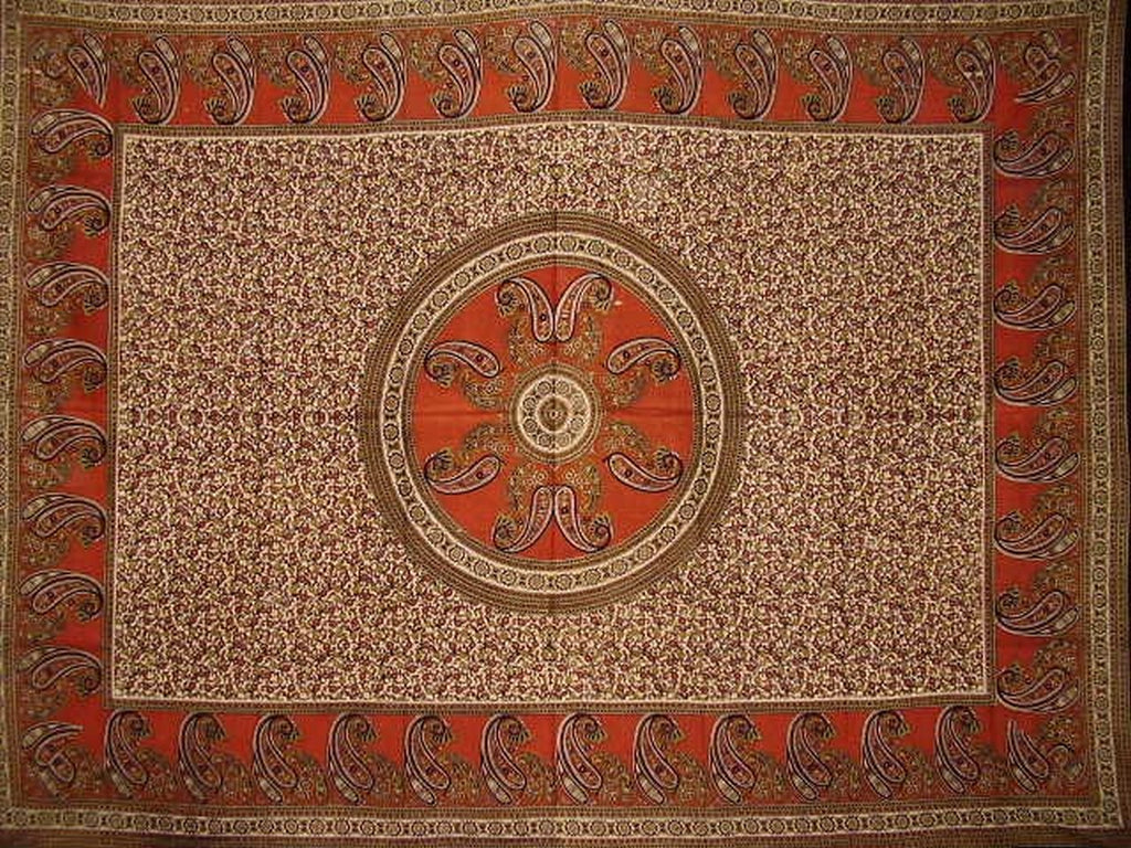 Jaipur Paisley Mandala Heavy Cotton Bedspread 106" x 88" Full-Queen Red