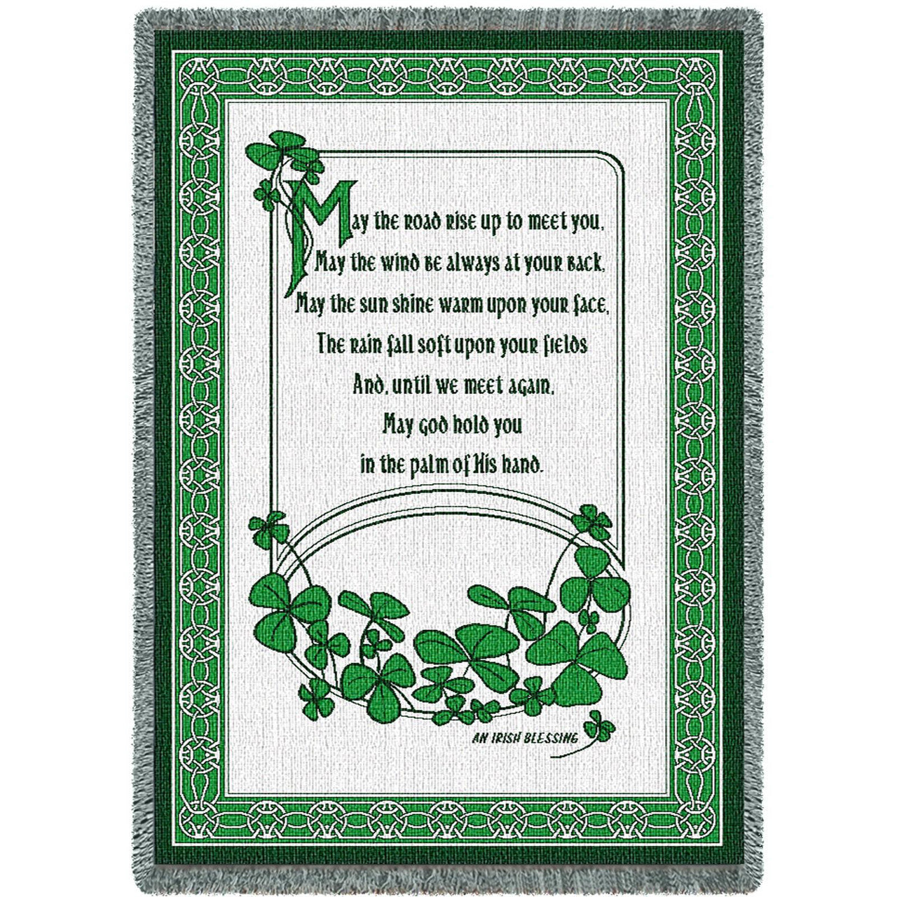 Irlandzkie błogosławieństwo - niech droga wzniesie się na spotkanie z tobą Tkany koc z gobelinem z frędzlami, bawełna USA 70x50