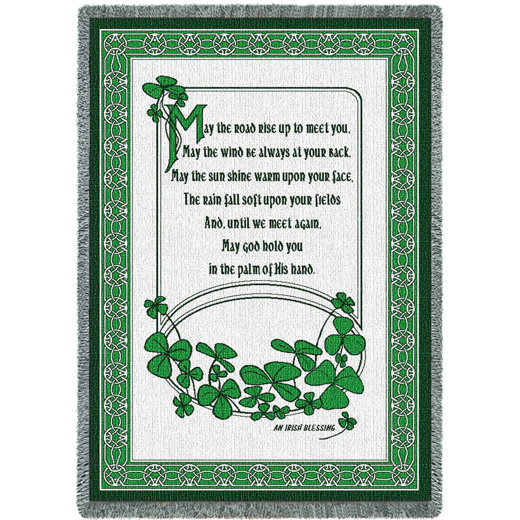 Irish Blessing - May The Road Rise Up To Meet You Woven Tapestry Throw Blanket with Fringe Cotton USA 70x50