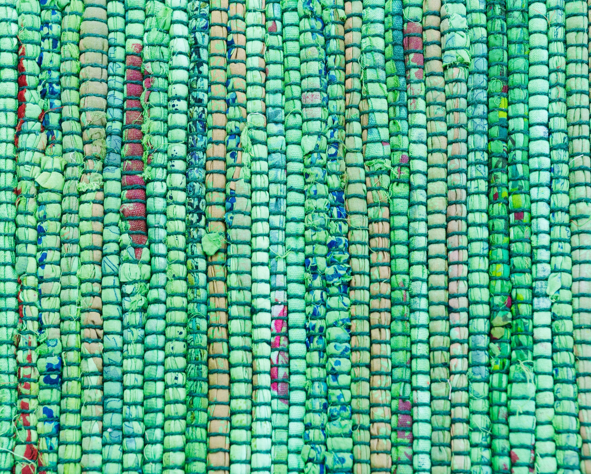 Solid Green Rag Rug Hand Woven Overdyed Solid Rag Rug, Green, 2'x3' | Full Moon Loom