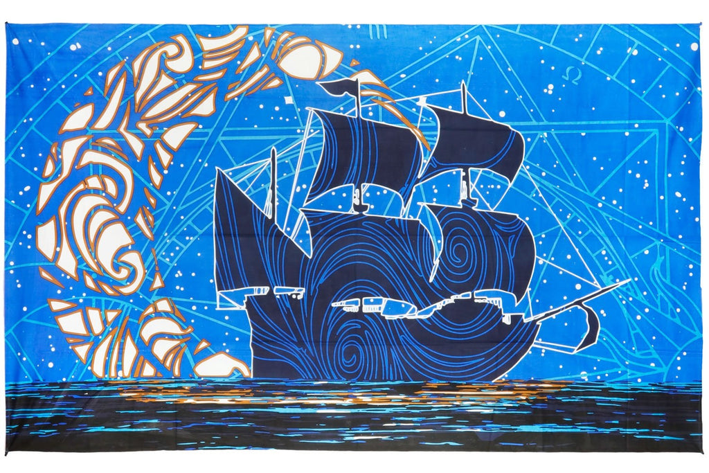 3-D Glow In The Dark Moon Ship Tapestry Cotton Wall Hanging 60" x 90" Single Blue