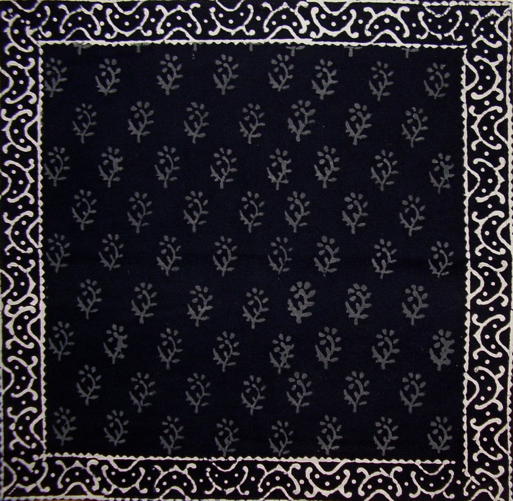 Primitive Hand Block Printed Cotton Table Napkin 20" x 20" Black