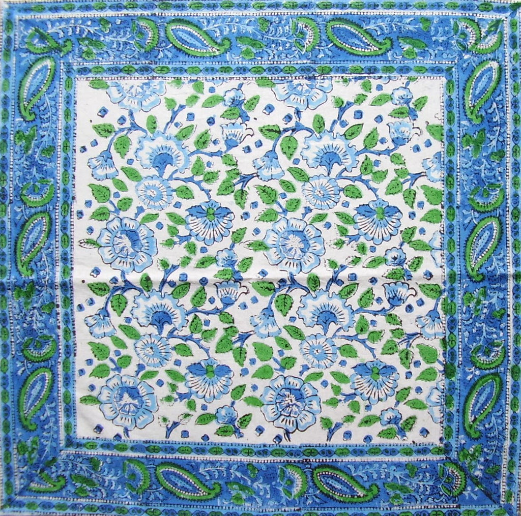 Primitive Floral Hand Block Printed Cotton Table Napkin 20" x 20" Blue