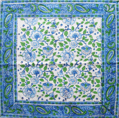 Primitive Floral Hand Block Printed Cotton Table Napkin 20" x 20" Blue