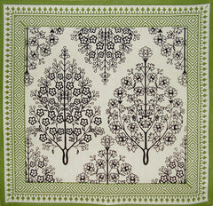 Baumwollserviette mit französischem Blumendruck, 43,2 x 43,2 cm, Olivgrün und Schwarz