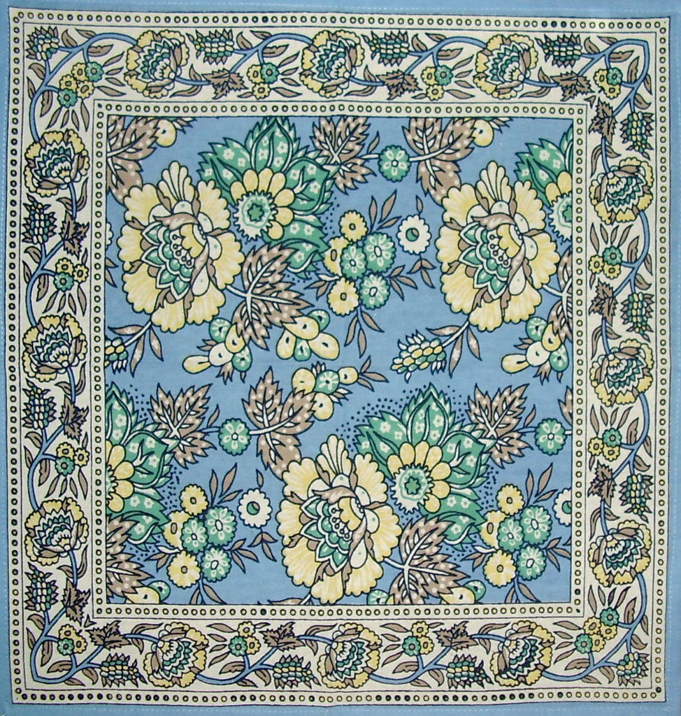 ผ้าเช็ดปากคอตตอนพิมพ์ลายลายดอกไม้ 17" x 17" สีฟ้าอ่อน
