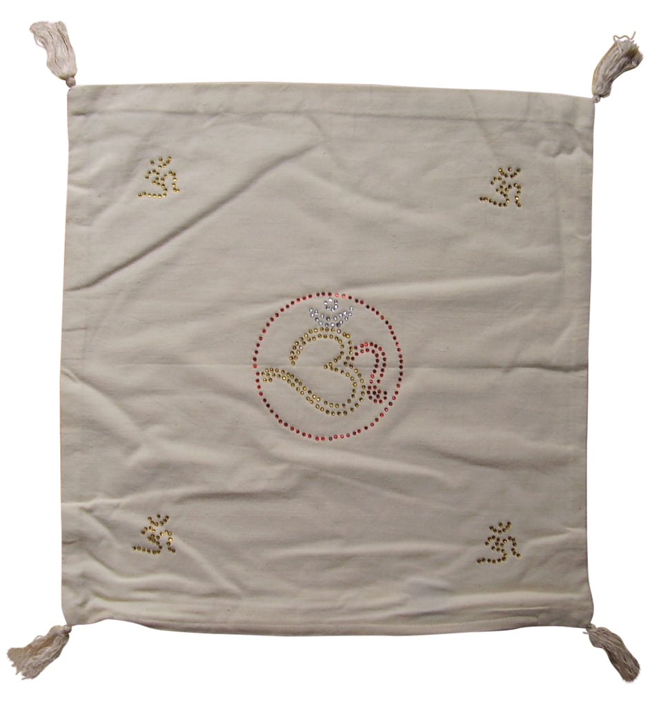 Jeweled Om Symbol Cushion Pillow Cover 16 x 16 Off White