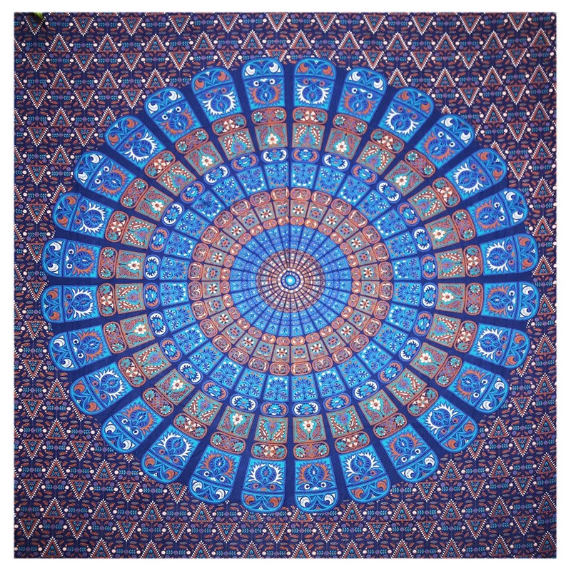 Napthol Mandala Print Indian Tapestry Cotton Bedspread 90" x 82" Full Blue