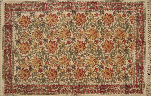 Hand Block Print Veggie Dye Cotton Rug Mat Chrysum 2' x 3'