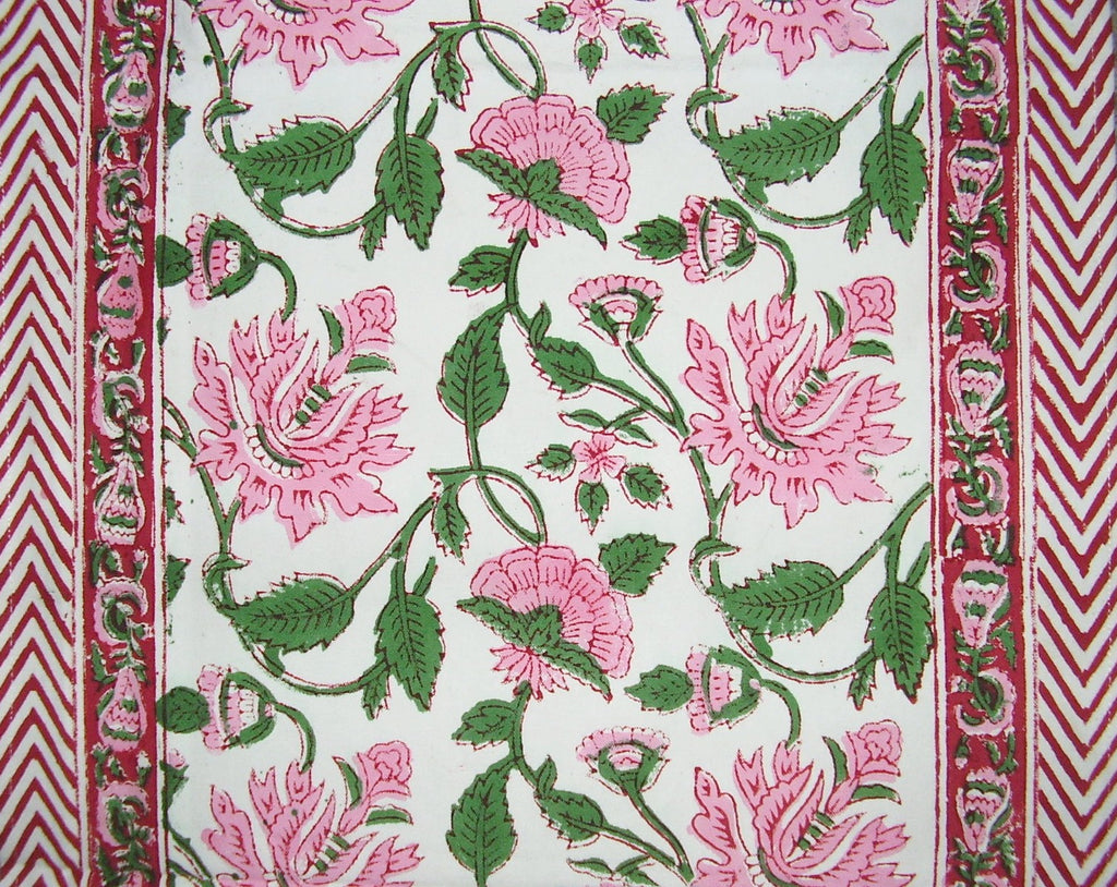 漂亮粉紅色手工版畫棉質桌布 72 英寸 x 15 英寸