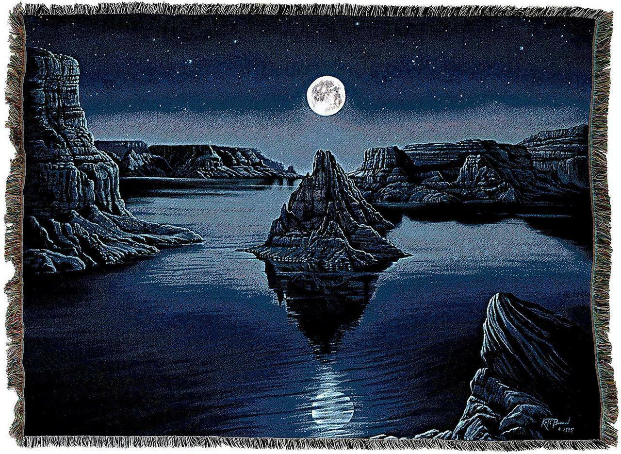 Moon Spirit - Kurt C Burmann - Couverture tissée avec franges en coton USA 72 x 54 cm