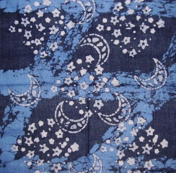Cosmic Celestial Batik Scarf Soft Light Cotton 20 x 20 Blue