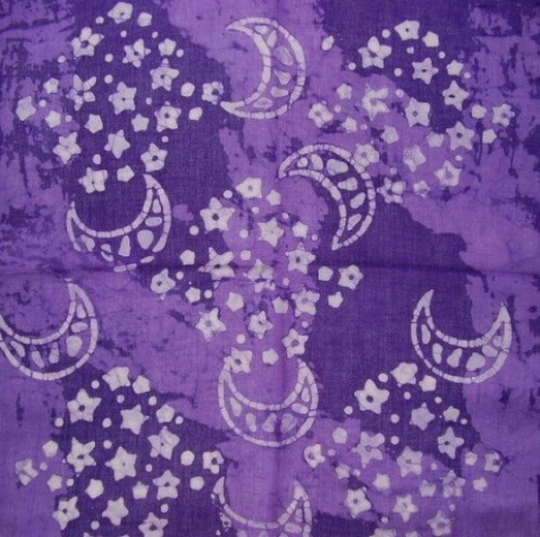 Cosmic Celestial Batik Scarf Soft Light Cotton 20 x 20 Purple