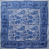 Paisley Block Print Scarf Soft Light Cotton 20 x 20 Blue