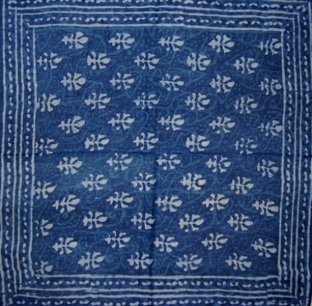 Eșarfă Batik Blue Indigo Dabu Wax Bumbac ușor 20 x 20