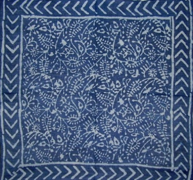 Echarpe Batik Wax Dabu Bleu Indigo Coton Léger 20 x 20