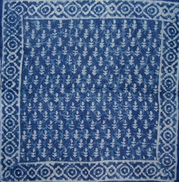 Indigo Blue Dabu Wax Batik Huivi Vaalea Puuvilla 20 x 20