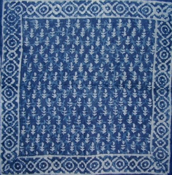 Sciarpa Batik in cera blu indaco Dabu in cotone leggero 20 x 20