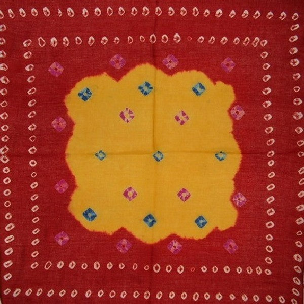 Handcrafted Light Cotton Tie Dye Scarf 20 x 20 Red