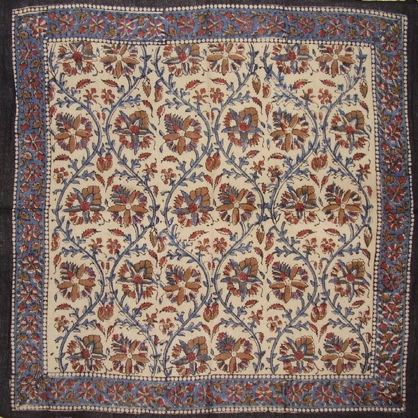 Kalamkari Schal mit Veggie-Dye-Blockdruck, weiche, leichte Baumwolle, 20 x 20