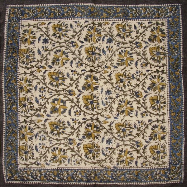 Kalamkari Block Print Veggie Dye Scarf Soft Light Cotton 20 x 20