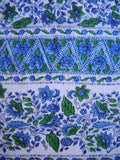Floral Block Print Neck Scarf Soft Light Cotton 72 x 15 Blue & Green